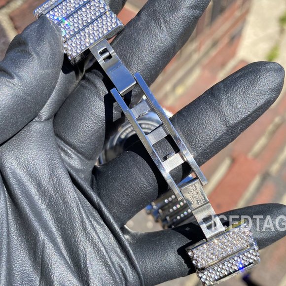 Full Iced Gold PT/ White Gold PT Hip Hop Rectangle Luxury Stylish Quartz Watch - Picture 7 of 16